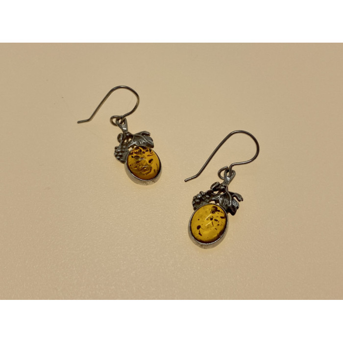 Vintage 925 Sterling Silver Amber Earrings