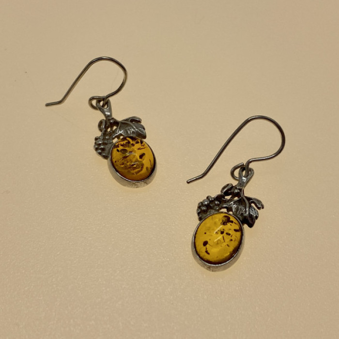 Vintage 925 Sterling Silver Amber Earrings