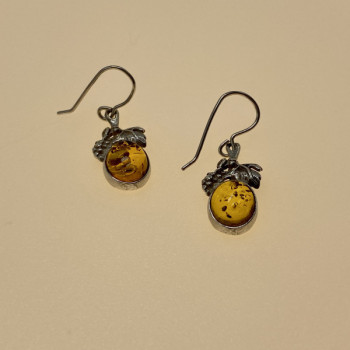 Vintage 925 Sterling Silver Amber Earrings