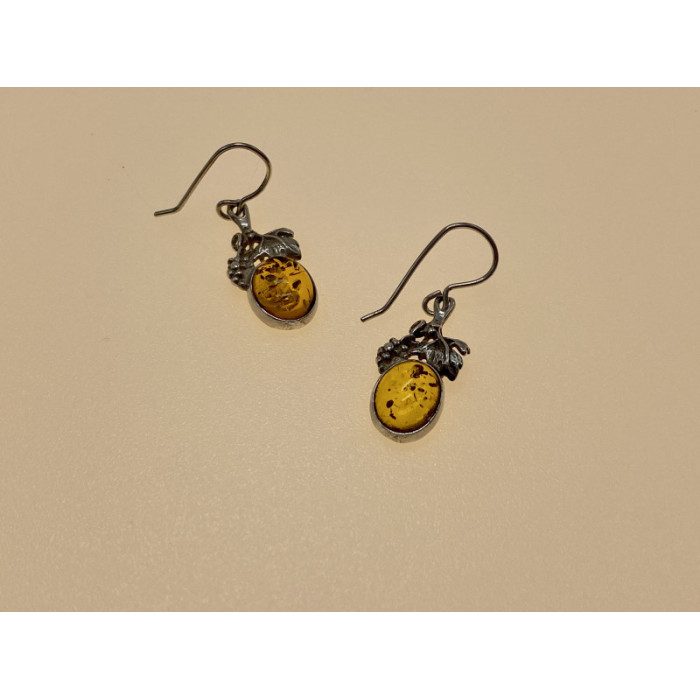 Vintage 925 Sterling Silver Amber Earrings