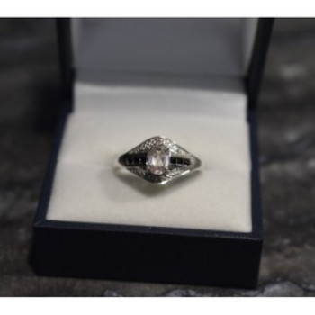 925 Sterling Silver Morganite & Jewelry Glass Ring Size 8