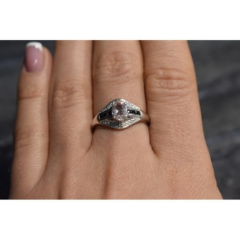 925 Sterling Silver Morganite & Jewelry Glass Ring Size 8