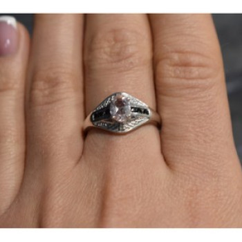 925 Sterling Silver Morganite & Jewelry Glass Ring Size 8
