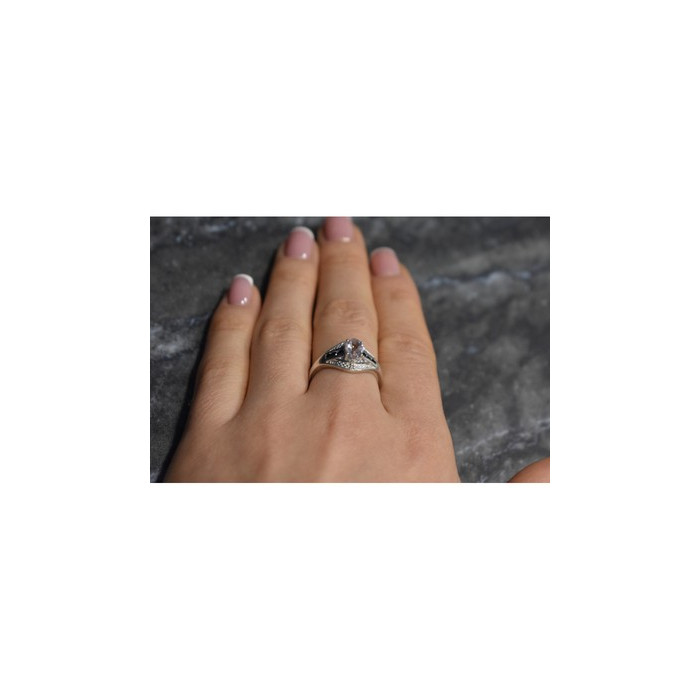 925 Sterling Silver Morganite & Jewelry Glass Ring Size 8