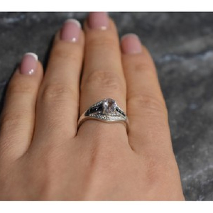 925 Sterling Silver Morganite & Jewelry Glass Ring Size 8