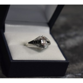 925 Sterling Silver Morganite & Jewelry Glass Ring Size 8