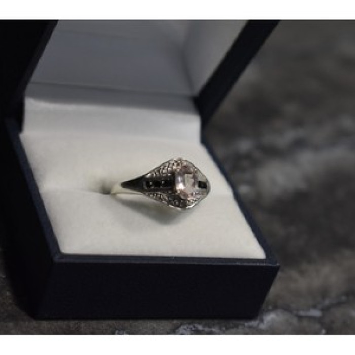 925 Sterling Silver Morganite & Jewelry Glass Ring Size 8