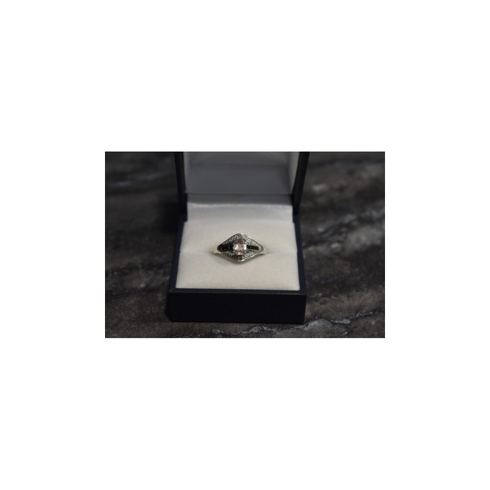 925 Sterling Silver Morganite & Jewelry Glass Ring Size 8