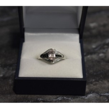 925 Sterling Silver Morganite & Jewelry Glass Ring Size 8