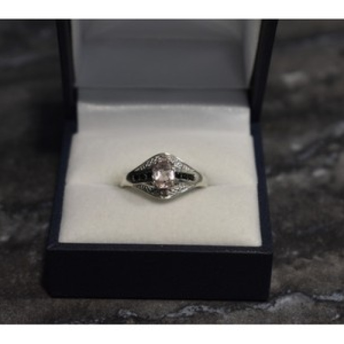 925 Sterling Silver Morganite & Jewelry Glass Ring Size 8