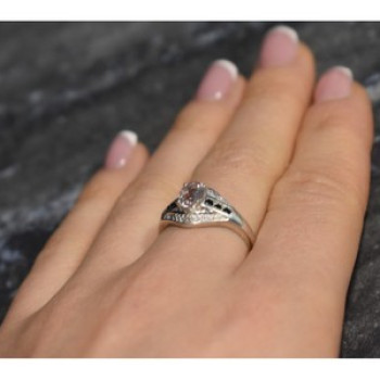 925 Sterling Silver Morganite & Jewelry Glass Ring Size 8