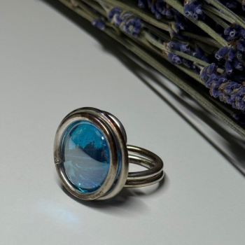 Modern Art Design Blue CZ Ring Size 6