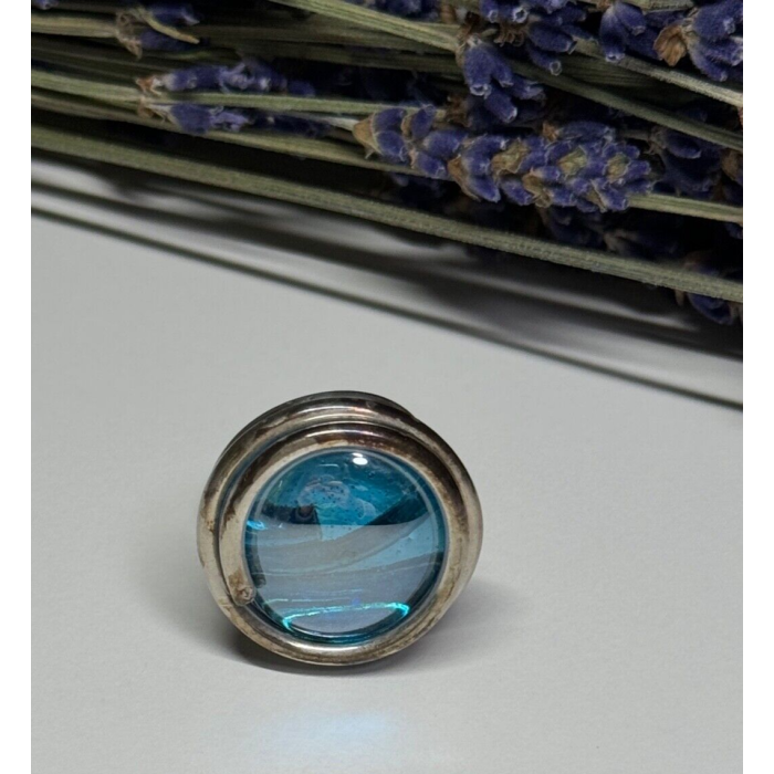 Modern Art Design Blue CZ Ring Size 6