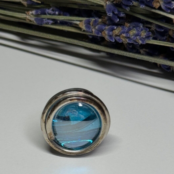 Modern Art Design Blue CZ Ring Size 6