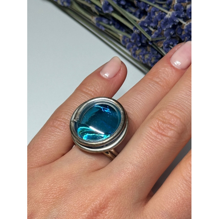 Modern Art Design Blue CZ Ring Size 6