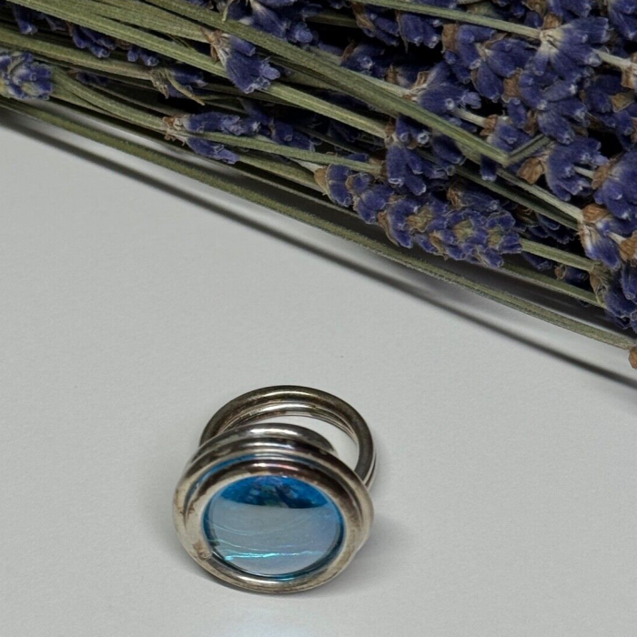 Modern Art Design Blue CZ Ring Size 6