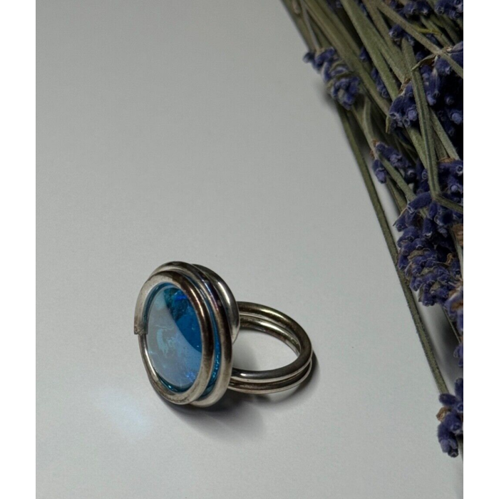 Modern Art Design Blue CZ Ring Size 6