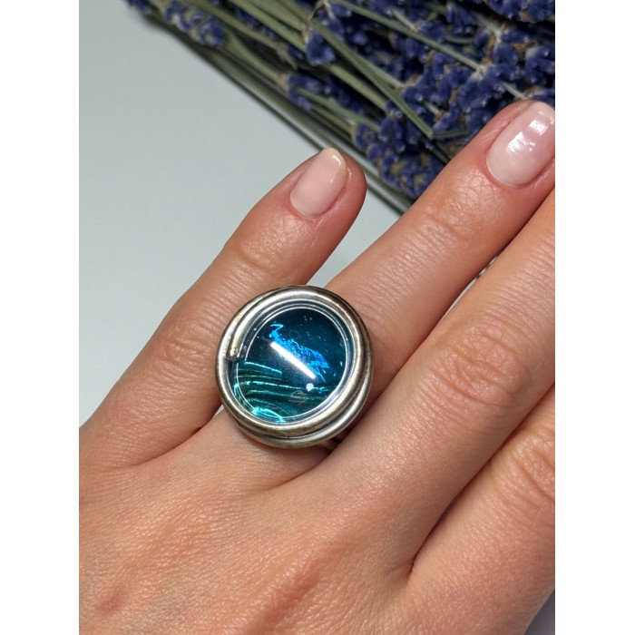 Modern Art Design Blue CZ Ring Size 6