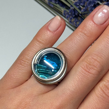 Modern Art Design Blue CZ Ring Size 6