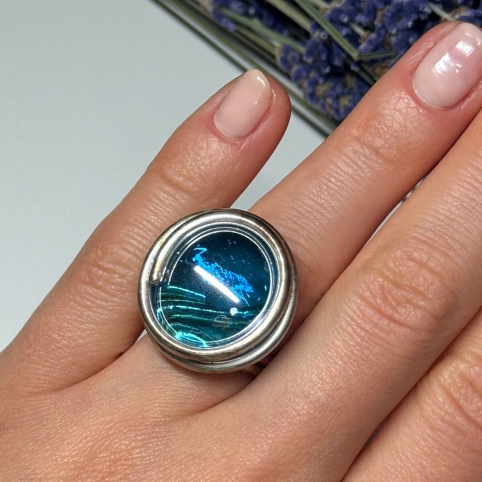 Modern Art Design Blue CZ Ring Size 6