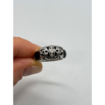 925 Sterling Silver Black Agate & Diamonds Ring Size 7.5