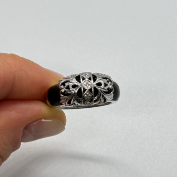 925 Sterling Silver Black Agate & Diamonds Ring Size 7.5