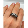 925 Sterling Silver Black Agate & Diamonds Ring Size 7.5