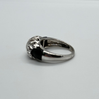 925 Sterling Silver Black Agate & Diamonds Ring Size 7.5