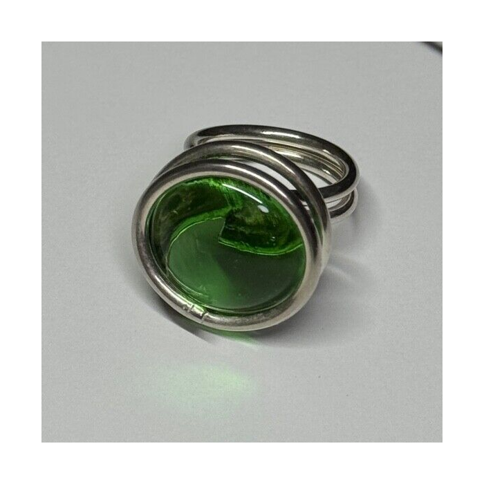 Modern Art Design Green CZ Ring Size 6