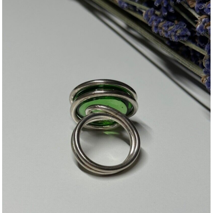 Modern Art Design Green CZ Ring Size 6