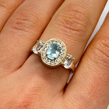 925 Sterling Silver Blue & White Topaz Ring Size 7.5