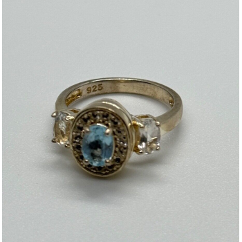 925 Sterling Silver Blue & White Topaz Ring Size 7.5