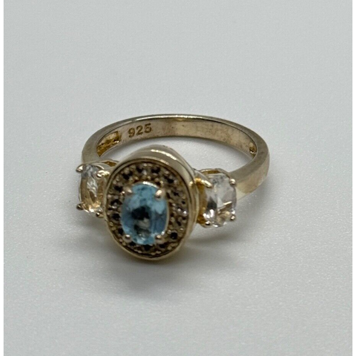 925 Sterling Silver Blue & White Topaz Ring Size 7.5