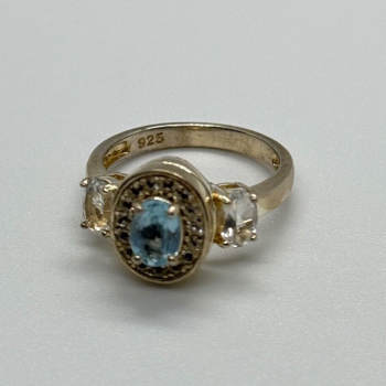 925 Sterling Silver Blue & White Topaz Ring Size 7.5