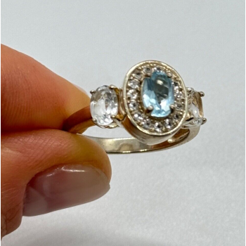 925 Sterling Silver Blue & White Topaz Ring Size 7.5