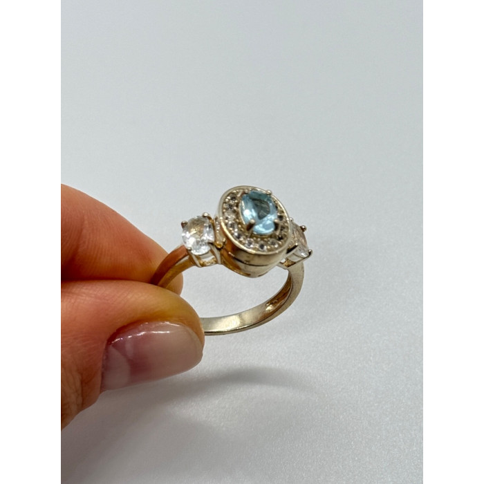 925 Sterling Silver Blue & White Topaz Ring Size 7.5