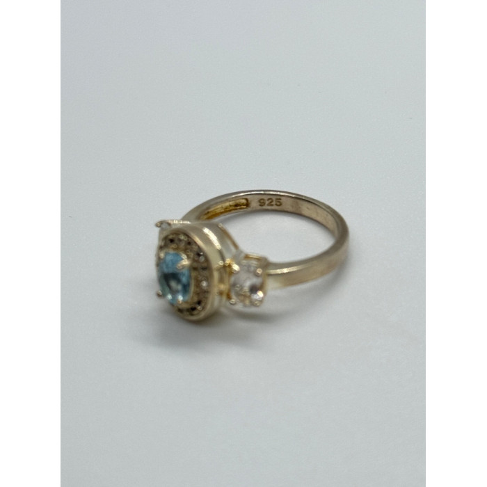 925 Sterling Silver Blue & White Topaz Ring Size 7.5