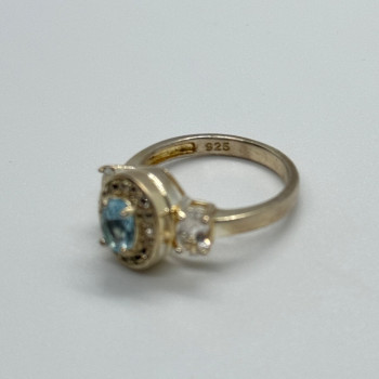 925 Sterling Silver Blue & White Topaz Ring Size 7.5