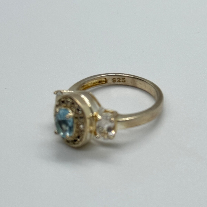 925 Sterling Silver Blue & White Topaz Ring Size 7.5