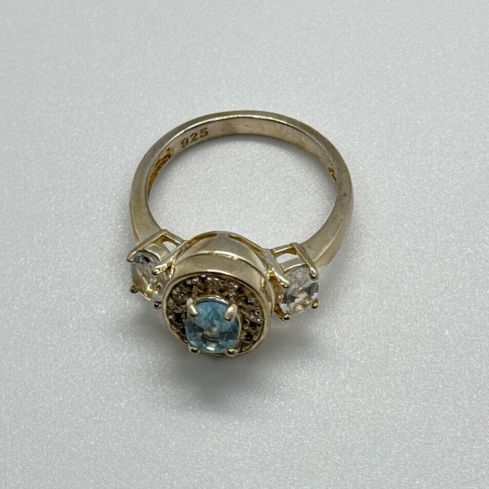 925 Sterling Silver Blue & White Topaz Ring Size 7.5