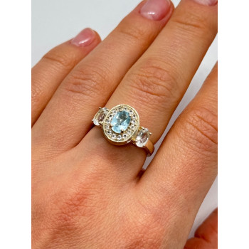 925 Sterling Silver Blue & White Topaz Ring Size 7.5
