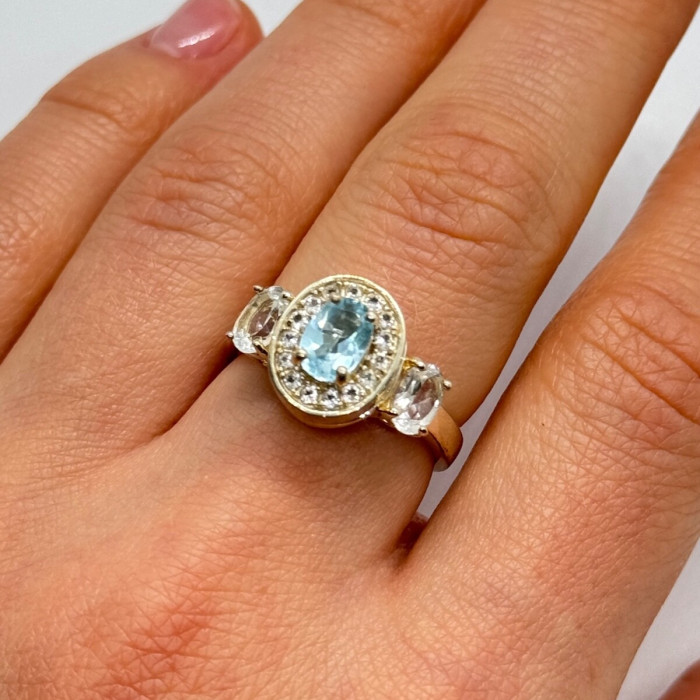 925 Sterling Silver Blue & White Topaz Ring Size 7.5