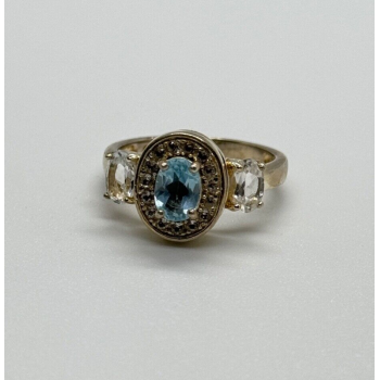 925 Sterling Silver Blue & White Topaz Ring Size 7.5
