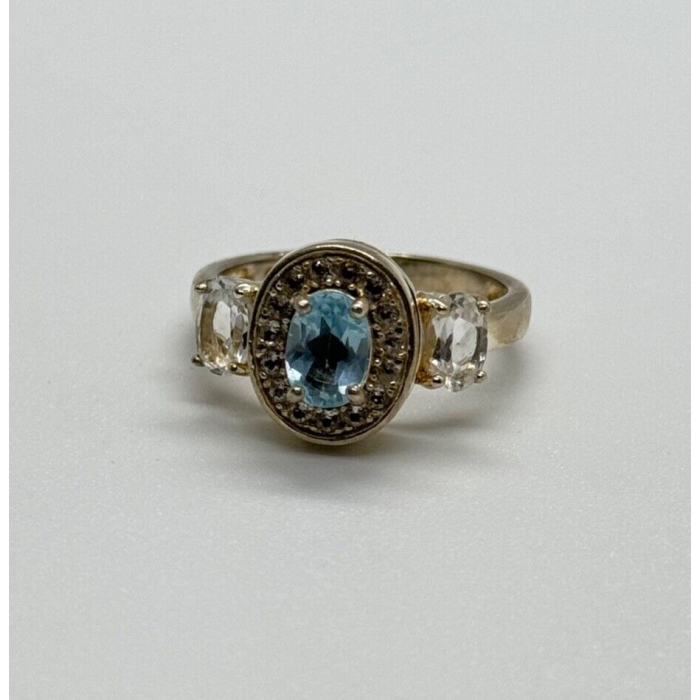 925 Sterling Silver Blue & White Topaz Ring Size 7.5