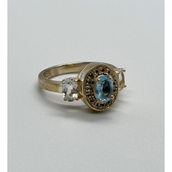 925 Sterling Silver Blue & White Topaz Ring Size 7.5