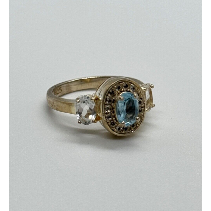 925 Sterling Silver Blue & White Topaz Ring Size 7.5