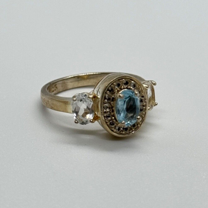 925 Sterling Silver Blue & White Topaz Ring Size 7.5