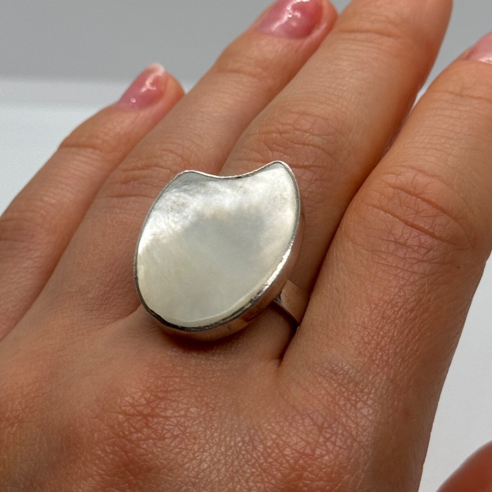 925 Sterling Silver Abalone Shell Ring Size 12