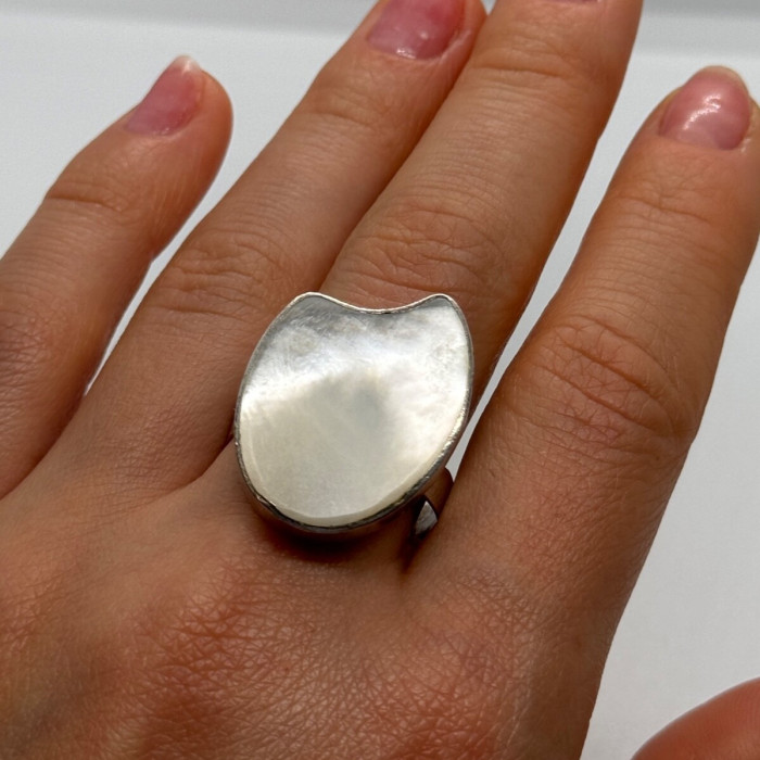 925 Sterling Silver Abalone Shell Ring Size 12