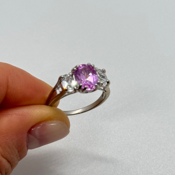 925 Sterling Silver Pink & White Spinel Ring Size 6